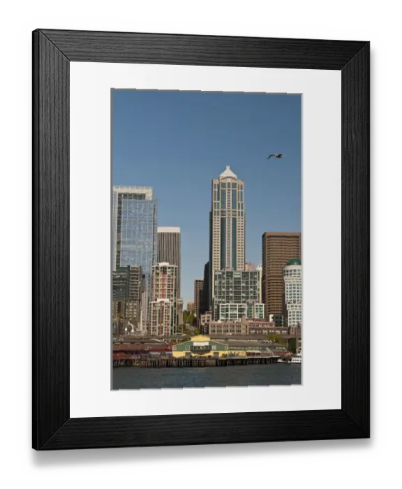 Framed Print : USA, WA, Seattle. Downtown skyline and Alaskan Way waterfront as seen from Bainbridge Framed Print : USA, WA, Seattle. Downtown skyline and Alaskan Way waterfront as seen from Bainbridge