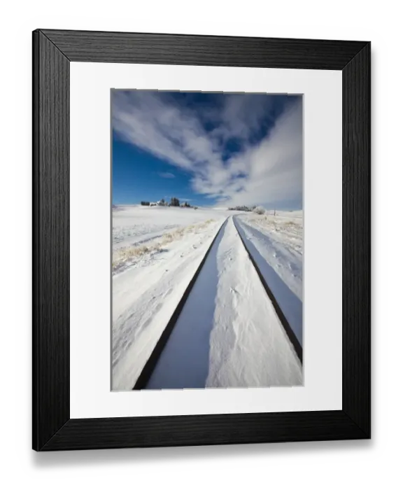 Framed Print : North America; USA; Washington; Pullman; Country Railroad tracks running through the snow Framed Print : North America; USA; Washington; Pullman; Country Railroad tracks running through the snow