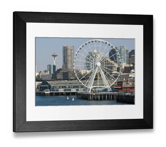 Framed Print : USA, WA, Seattle. Dramatic downtown waterfront includes iconic Space Needle and Seattle Framed Print : USA, WA, Seattle. Dramatic downtown waterfront includes iconic Space Needle and Seattle