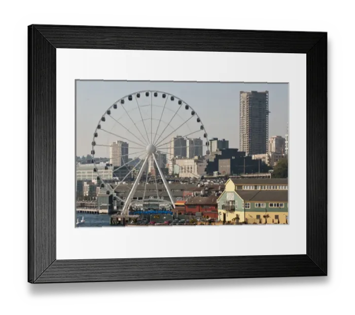 Framed Print : USA, WA, Seattle. Dramatic downtown waterfront with new Seattle Great Wheel on Pier 57 Framed Print : USA, WA, Seattle. Dramatic downtown waterfront with new Seattle Great Wheel on Pier 57
