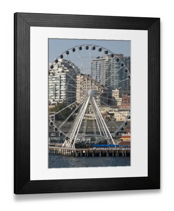 Framed Print : USA, WA, Seattle. Dramatic downtown waterfront with new Seattle Great Wheel on Pier 57 Framed Print : USA, WA, Seattle. Dramatic downtown waterfront with new Seattle Great Wheel on Pier 57
