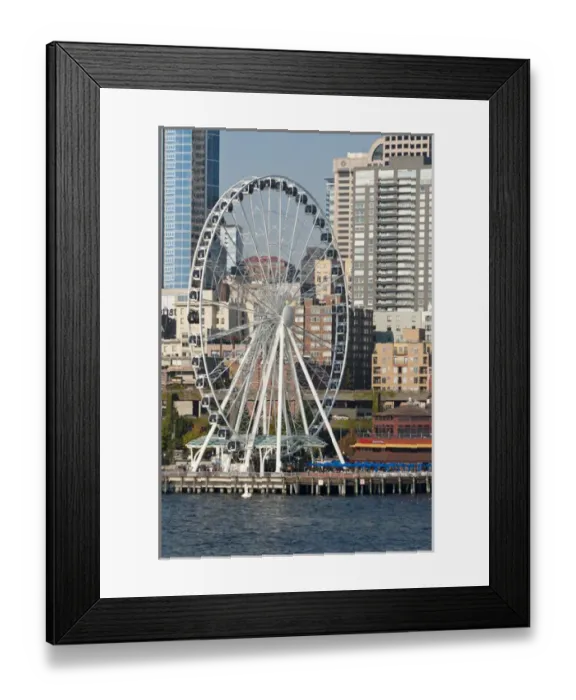 Framed Print : USA, WA, Seattle. Dramatic downtown waterfront with new Seattle Great Wheel on Pier 57 Framed Print : USA, WA, Seattle. Dramatic downtown waterfront with new Seattle Great Wheel on Pier 57