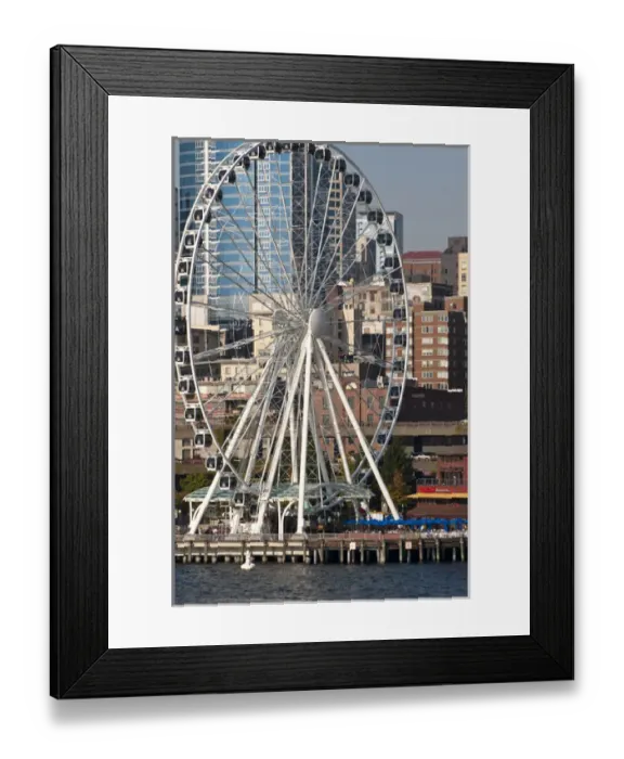 Framed Print : USA, WA, Seattle. Dramatic downtown waterfront with new Seattle Great Wheel on Pier 57 Framed Print : USA, WA, Seattle. Dramatic downtown waterfront with new Seattle Great Wheel on Pier 57