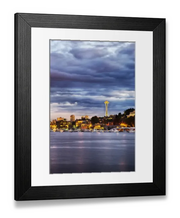 Framed Print : North America; USA; Washington; Seattle; Seattle Evening light as viewed from Lake Union