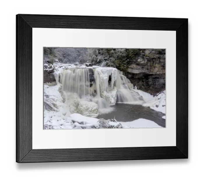 Framed Print : USA, West Virginia, Blackwater Falls State Park. Waterfall in winter landscape. Credit as Framed Print : USA, West Virginia, Blackwater Falls State Park. Waterfall in winter landscape. Credit as