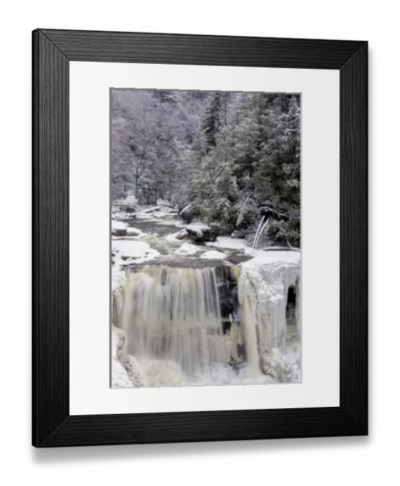 Framed Print : USA, West Virginia, Blackwater Falls State Park. Waterfall in winter landscape. Credit as Framed Print : USA, West Virginia, Blackwater Falls State Park. Waterfall in winter landscape. Credit as