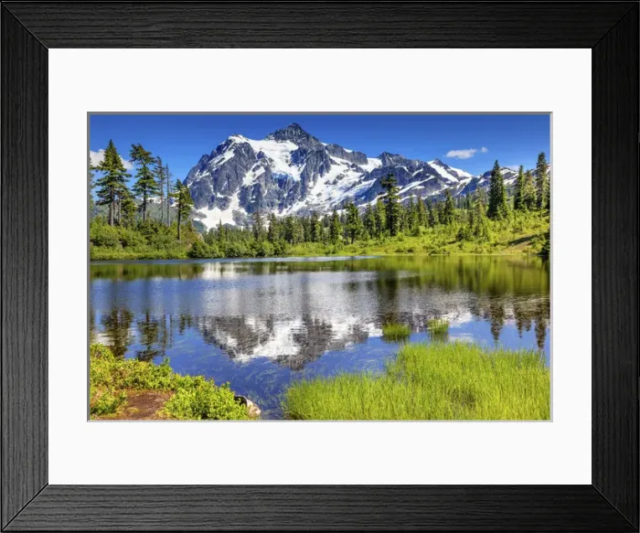 Framed Print : Picture Lake Evergreens Mount Shuksan Mount Baker Highway Snow Mountain Trees Washington Framed Print : Picture Lake Evergreens Mount Shuksan Mount Baker Highway Snow Mountain Trees Washington