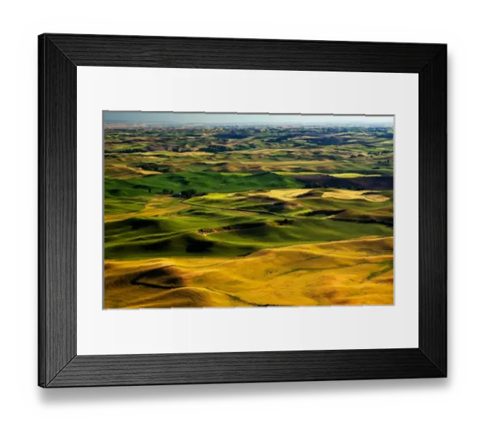 Framed Print : Yellow Green Wheat Fields Roads and Farms from Steptoe Butte at Palouse Washington Framed Print : Yellow Green Wheat Fields Roads and Farms from Steptoe Butte at Palouse Washington