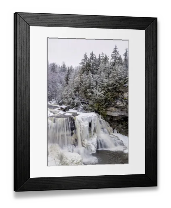 Framed Print : USA, West Virginia, Blackwater Falls State Park. Waterfall in winter landscape. Credit as