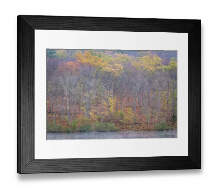 Framed Print : USA, West Virginia, Delaware Watergap Recreational Area. Lake and forest in autumn