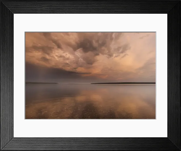 Framed Print : Stormy skies at sunrise over Lake Superior from Manitou Island in the Apostle Islands