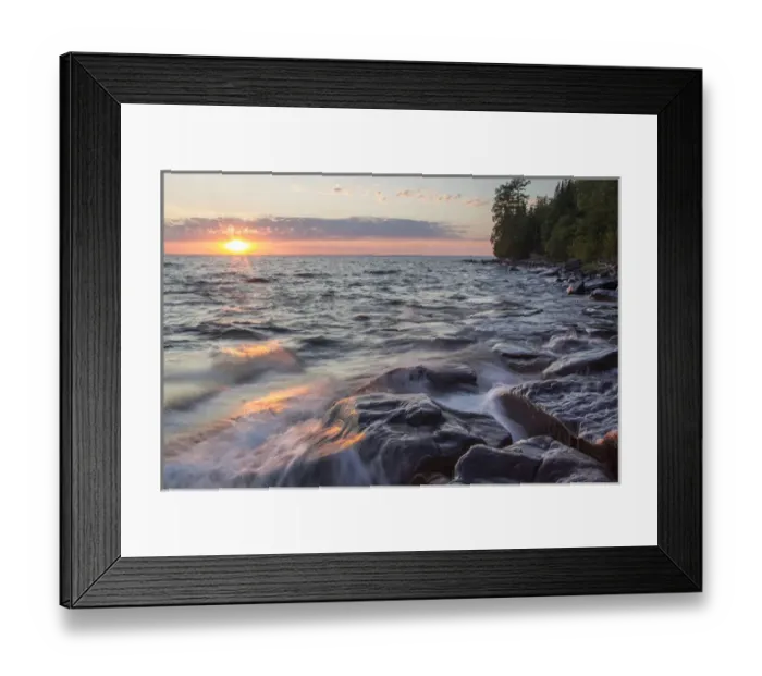 Framed Print : Waves crash at sunset on Devils Island in the Apostle Islands National Lakeshore Framed Print : Waves crash at sunset on Devils Island in the Apostle Islands National Lakeshore