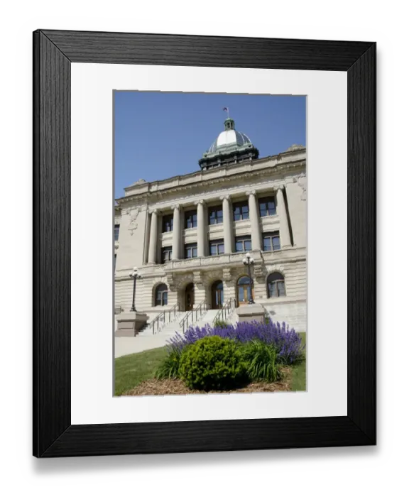 Framed Print : Wisconsin, Manitowoc. 8th Street view of Manitowoc County Courthouse, c