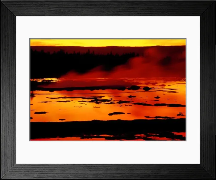 Framed Print : USA, Wyoming, Yellowstone National Park. Vapor flows from Grand Geyser at sunset Framed Print : USA, Wyoming, Yellowstone National Park. Vapor flows from Grand Geyser at sunset