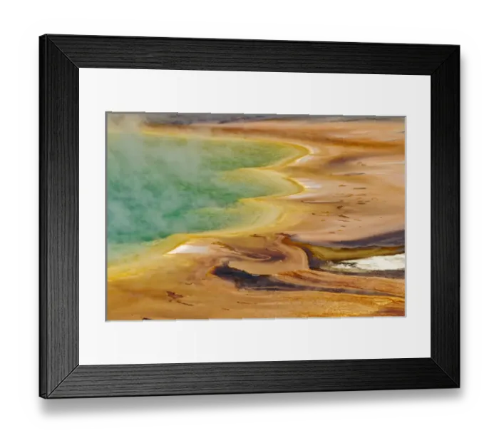 Framed Print : Elevated view of Grand Prismatic Spring and patterns in bacterial mat, Midway Geyser Basin Framed Print : Elevated view of Grand Prismatic Spring and patterns in bacterial mat, Midway Geyser Basin