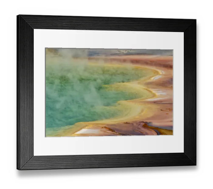 Framed Print : Elevated view of Grand Prismatic Spring and patterns in bacterial mat, Midway Geyser Basin Framed Print : Elevated view of Grand Prismatic Spring and patterns in bacterial mat, Midway Geyser Basin