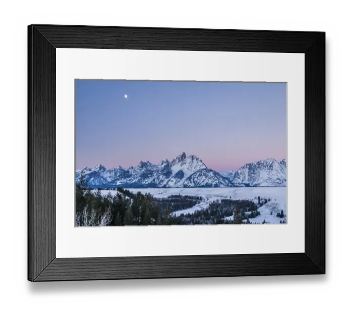 Framed Print : USA, Wyoming, Grand Teton National Park. Moon over winter landscape Framed Print : USA, Wyoming, Grand Teton National Park. Moon over winter landscape