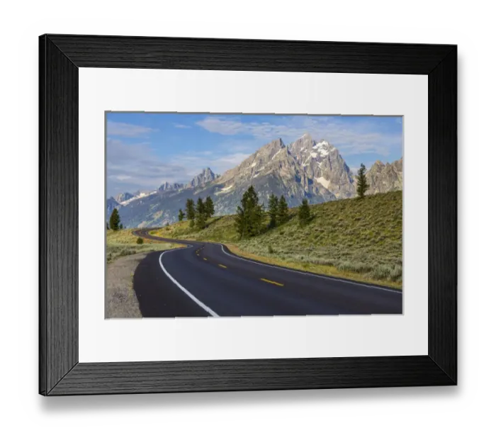 Framed Print : Empty paved roadway in Grand Teton National Park, Wyoming, USA