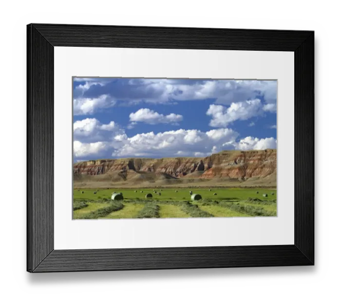 Framed Print : Red rock cliffs and newly harvested alfalfa hay near Dubois, Wyoming, USA Framed Print : Red rock cliffs and newly harvested alfalfa hay near Dubois, Wyoming, USA