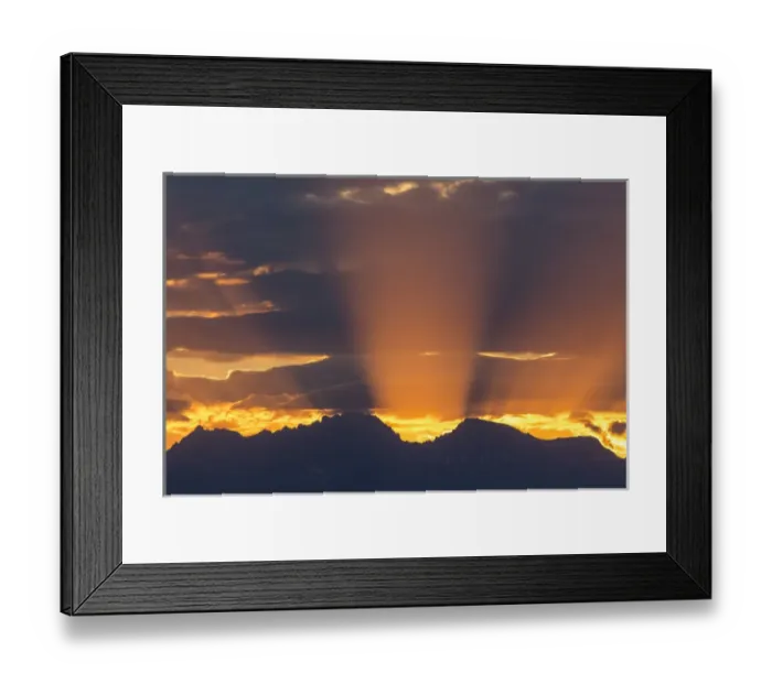 Framed Print : USA, Wyoming, Sublette County, God Rays at sunrise over the Wind River Mountains