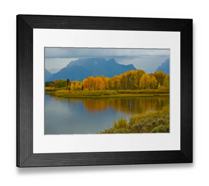 Framed Print : Cloudy day, autumn, Oxbow, Grand Teton National Park, Wyoming, USA