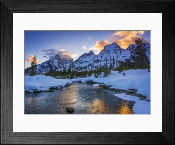 Framed Print : Evening light over the Tetons from Cottonwood Creek in winter, Grand Teton National Park Framed Print : Evening light over the Tetons from Cottonwood Creek in winter, Grand Teton National Park