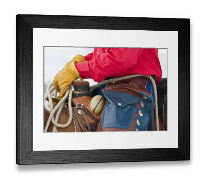 Framed Print : North America; USA; Wyoming; Shell; Cowboy on Horse wearing Leather Chaps; (MR)