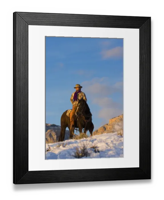 Framed Print : North America; USA; Wyoming; Shell; Cowboy on his Horse in the Snow; (MR) Framed Print : North America; USA; Wyoming; Shell; Cowboy on his Horse in the Snow; (MR)