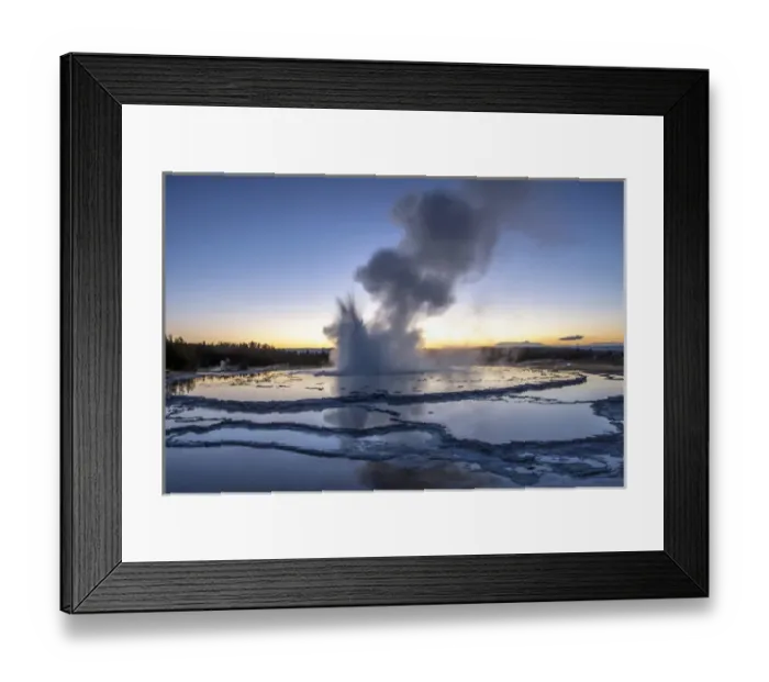 Framed Print : Sunset over active geyser. Fire Hole. Yellowstone National Park. Wyoming Framed Print : Sunset over active geyser. Fire Hole. Yellowstone National Park. Wyoming