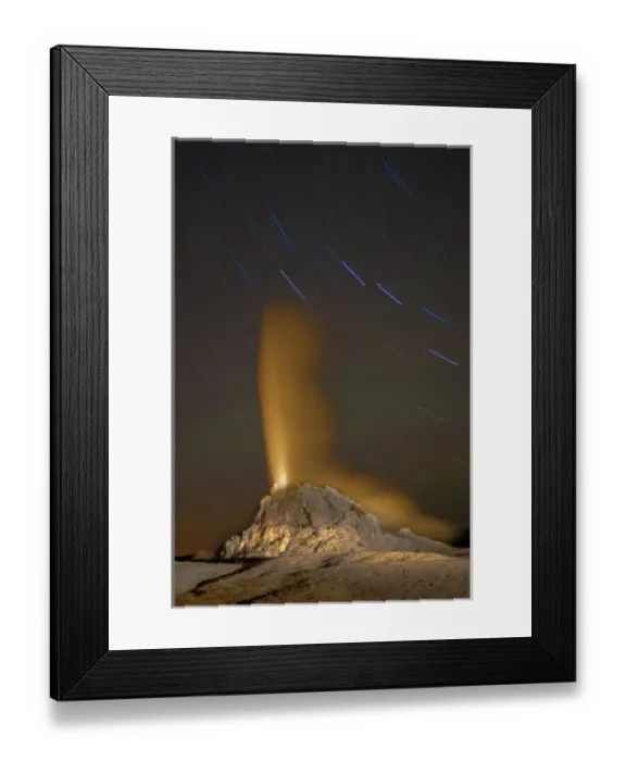 Framed Print : Eruption of White Dome Geyser under startrails. Fire Hole. Yellowstone National Park Framed Print : Eruption of White Dome Geyser under startrails. Fire Hole. Yellowstone National Park