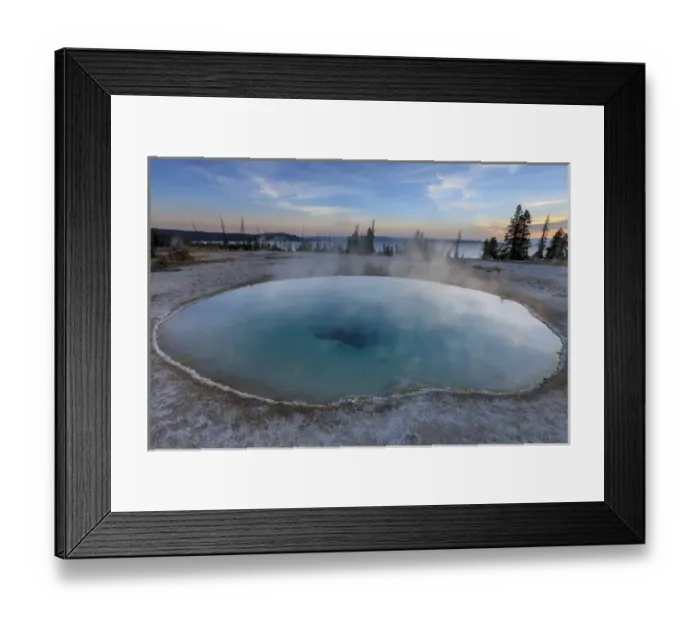 Framed Print : Sunrise over Yellowstone Lake. West Thumb Geyser Basin. Yellowstone National Park