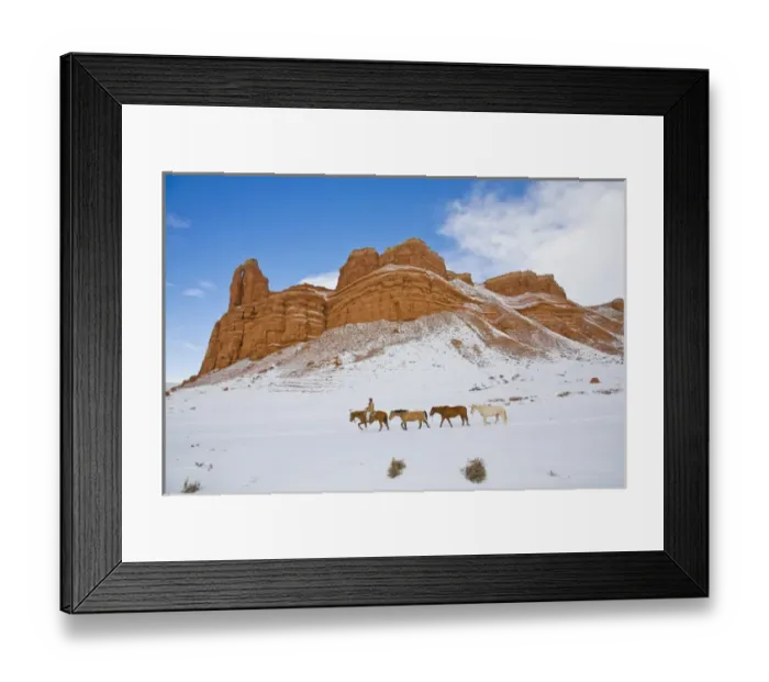 Framed Print : North America; USA, Wyoming; Shell, Big Horn Mountains: Horse Drive Through the Snow Framed Print : North America; USA, Wyoming; Shell, Big Horn Mountains: Horse Drive Through the Snow