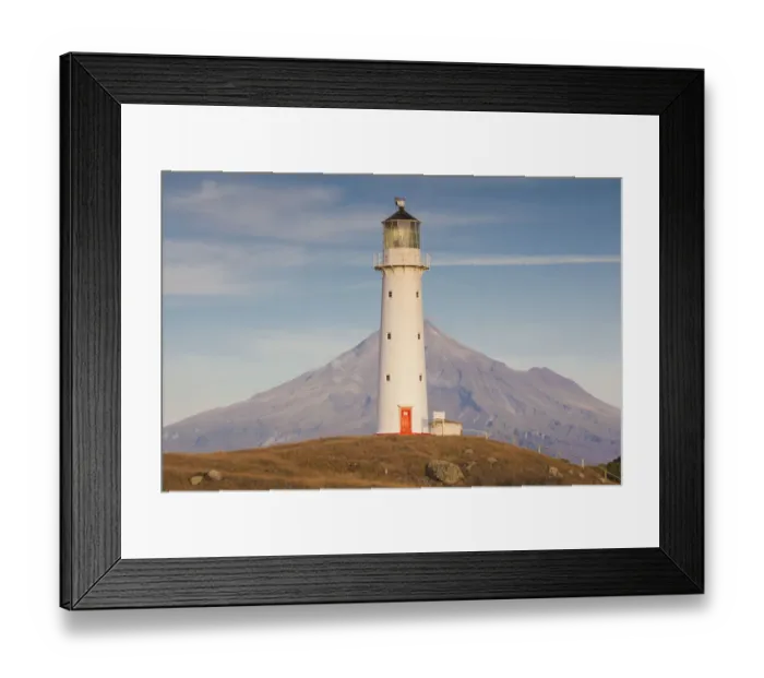 Framed Print : New Zealand, North Island, New Plymouth-area, Pungarehu, Cape Egmont Lighthouse and Mt Framed Print : New Zealand, North Island, New Plymouth-area, Pungarehu, Cape Egmont Lighthouse and Mt