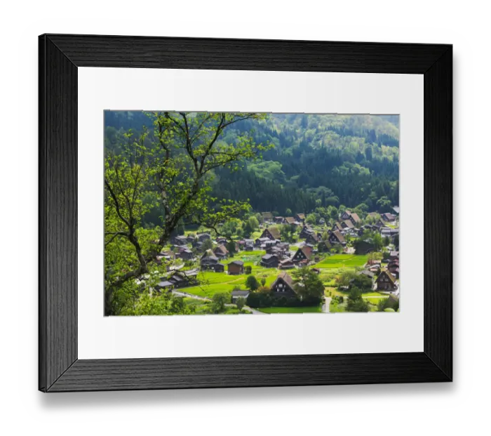 Framed Print : Gassho-zukuri houses and farmland in the mountain, Shirakawa-go, Gifu Prefecture, Japan Framed Print : Gassho-zukuri houses and farmland in the mountain, Shirakawa-go, Gifu Prefecture, Japan