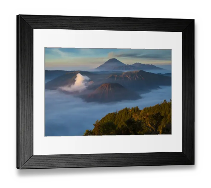 Framed Print : Indonesia, East Java. Overview of Mt. Bromo and Mt