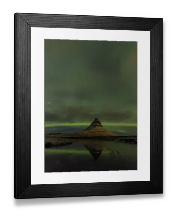 Framed Print : Aurora borealis reflects below Kirkjufell aka Church Mountain on the Snaefellsnes