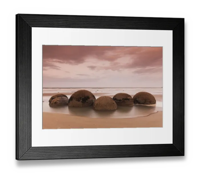 Framed Print : New Zealand, South Island, Otago, Moeraki, Moeraki Boulders also known as Te Kaihinaki