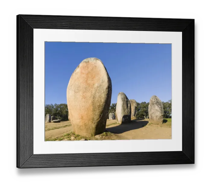Framed Print : Almendres Cromlech (Cromeleque dos Almendres), an oval stone circle dating back to Framed Print : Almendres Cromlech (Cromeleque dos Almendres), an oval stone circle dating back to