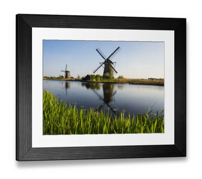 Framed Print : Europe; Netherleands; Kinderdyk; Windmills with evening light along the canals of Kinderdijk Framed Print : Europe; Netherleands; Kinderdyk; Windmills with evening light along the canals of Kinderdijk