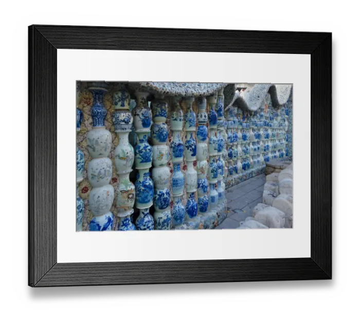 Framed Print : Porcelain House (also known as China House), with chinaware cemented and glued onto the building