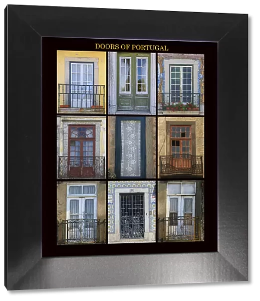 A poster featuring nine different doors of interest shot throught Portugal