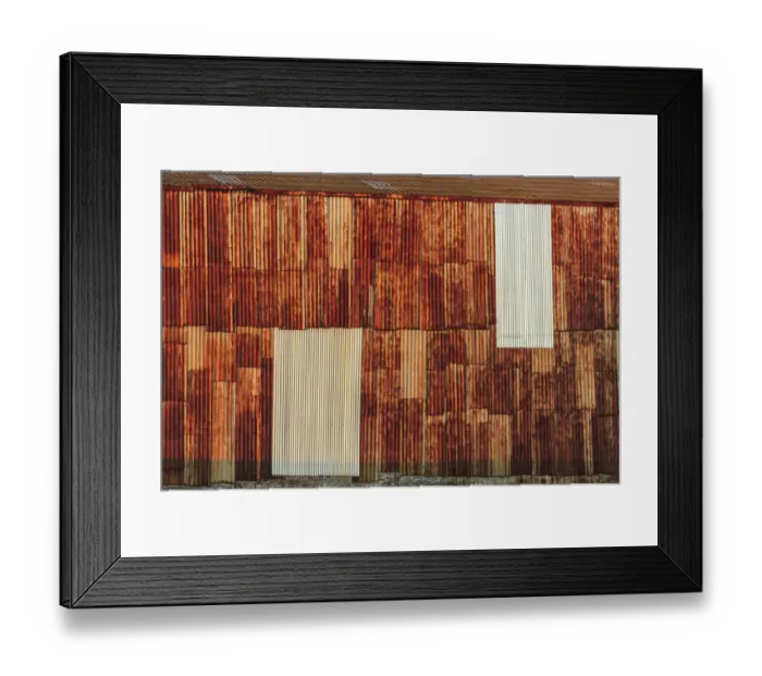 Framed Print : Close-up of rusted corrugated metal panels