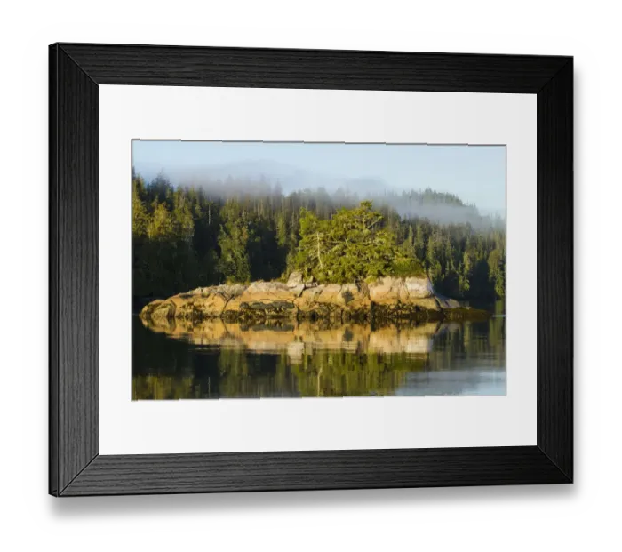 Framed Print : British Columbia. Rocky islands reflect in the water of Canadas inside passage Framed Print : British Columbia. Rocky islands reflect in the water of Canadas inside passage