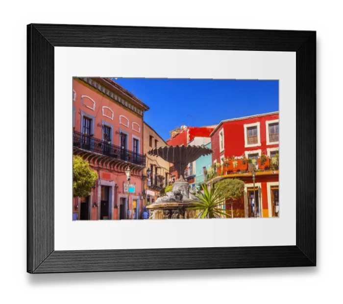 Framed Print : Plaza Del Baratillo, Baratillo Square, Fountain, colorful buildings, Guanajuato, Mexico Framed Print : Plaza Del Baratillo, Baratillo Square, Fountain, colorful buildings, Guanajuato, Mexico