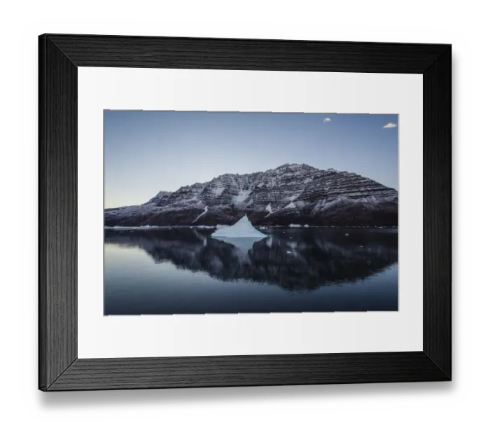Framed Print : Arctic, Gasefjord, Goosefjord, Greenland, blue, calm water, cold, ice, iceberg, mountain