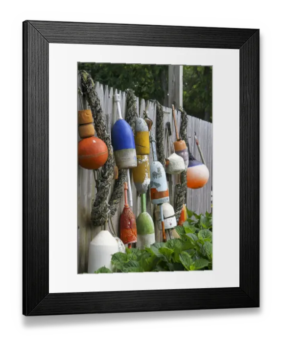 Framed Print : Buoys outside Lucy Js Jewelry and Glass Studio, Eastham, Cape Cod, Massachusetts