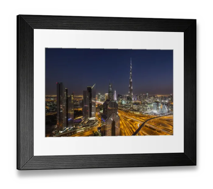 Framed Print : UAE, Dubai, Downtown Dubai, eleavted view over Sheikh Zayed Road and Burj Khalifa Tower Framed Print : UAE, Dubai, Downtown Dubai, eleavted view over Sheikh Zayed Road and Burj Khalifa Tower