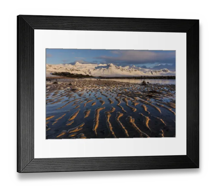 Framed Print : Snow capped mountain above the North Atlanic shoreline on the Snaefellsnes peninsula