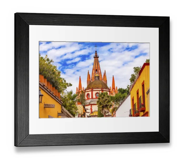 Framed Print : Aldama Street Parroquia Archangel church Dome Steeple San Miguel de Allende, Mexico Framed Print : Aldama Street Parroquia Archangel church Dome Steeple San Miguel de Allende, Mexico
