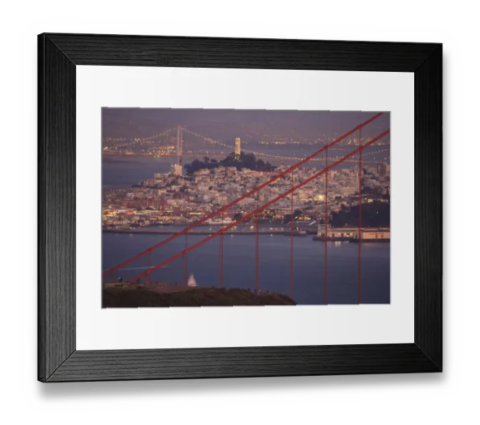Framed Print : View from Golden Gate National Recreation Area, Golden Gate Bridge with city of San Framed Print : View from Golden Gate National Recreation Area, Golden Gate Bridge with city of San